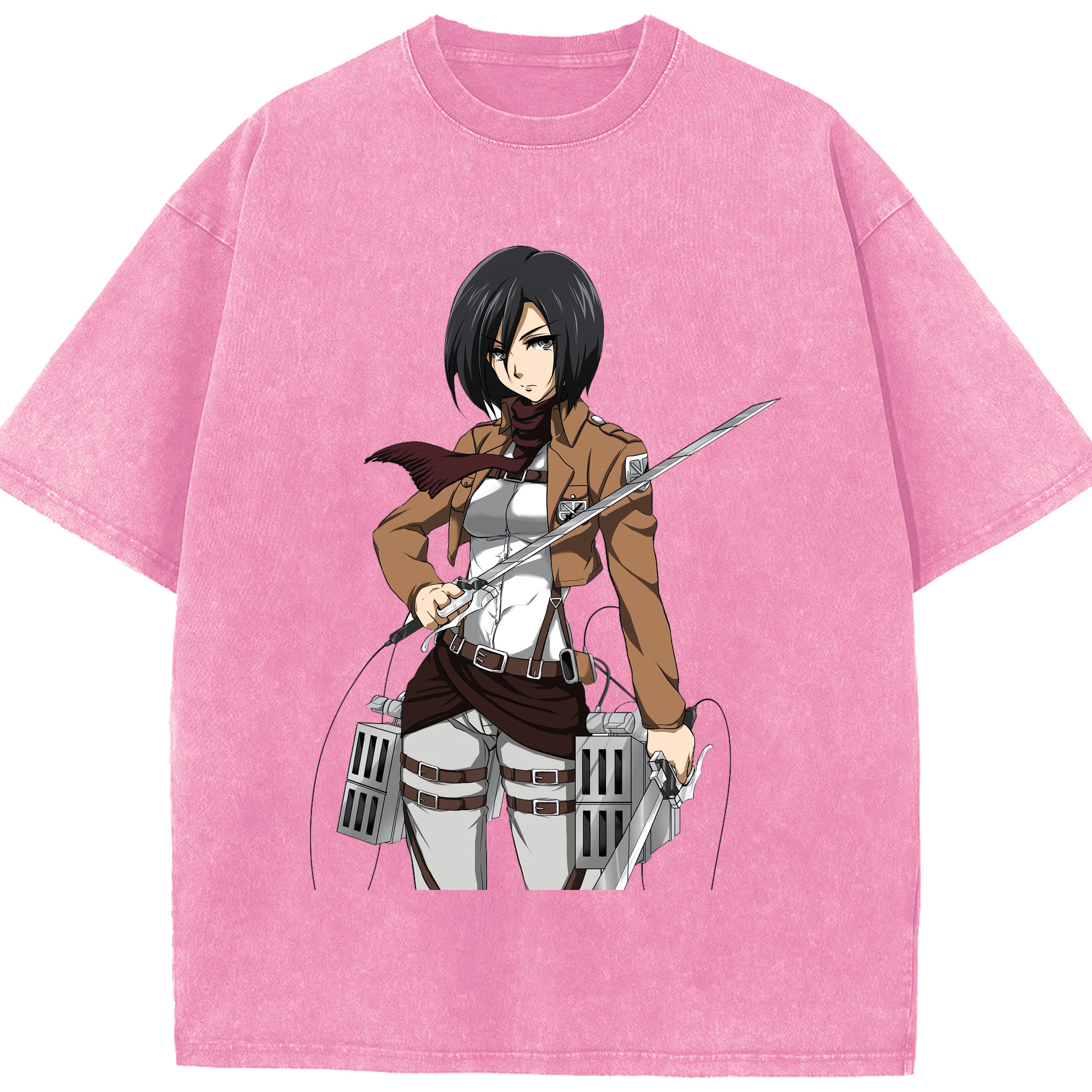 （画像用） 進撃の巨人 ミカサ·アッカーマン Attack on Titan Mikasa Ackerman 綿100% ヴィンテージ風 半袖Tシャツ（フロントプリント）